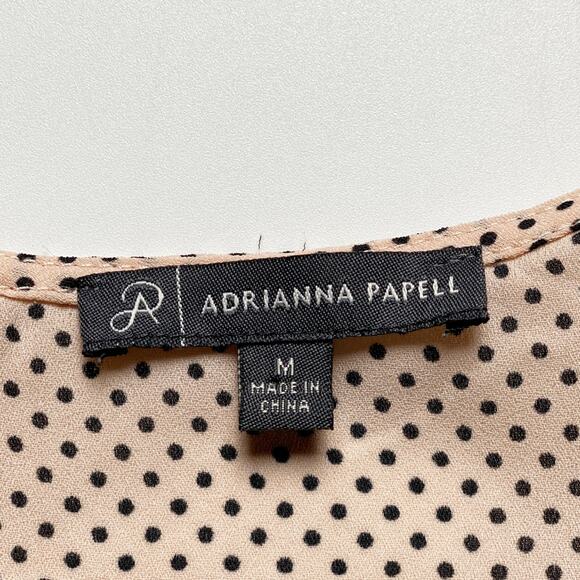 Adrianna Papell Sleeveless Polka Dot Blouse Medium Tan Black Ruffle Work Top - Picture 5 of 12